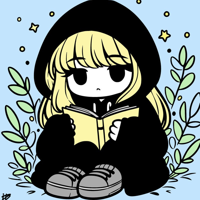 girl in oversized hoodie reading a book