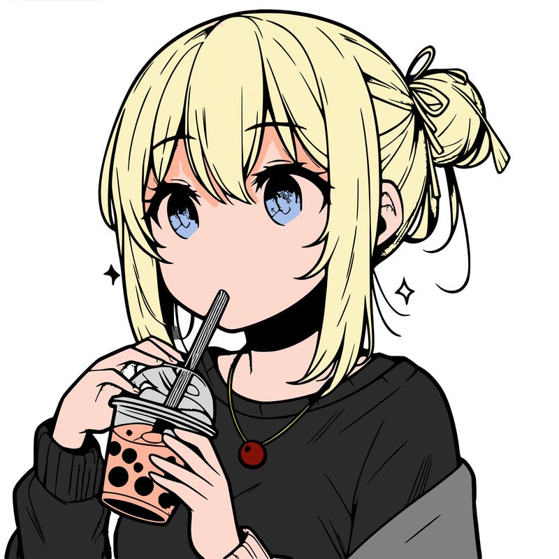 manga character drinking boba