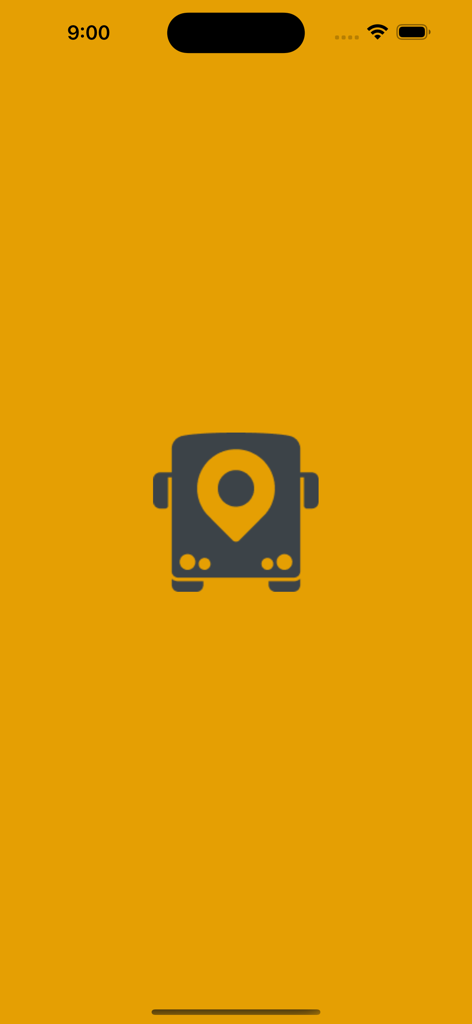 VoyEnBondi - Pantalla de inicio de la app VoyEnBondi con un autobús y un icono de marcador de ubicación sobre un fondo amarillo