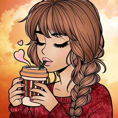 realistic girl drinking coffee