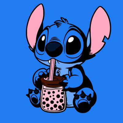 stitch drinking boba tea