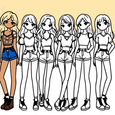 a group of girls wearing crop tops and shorts