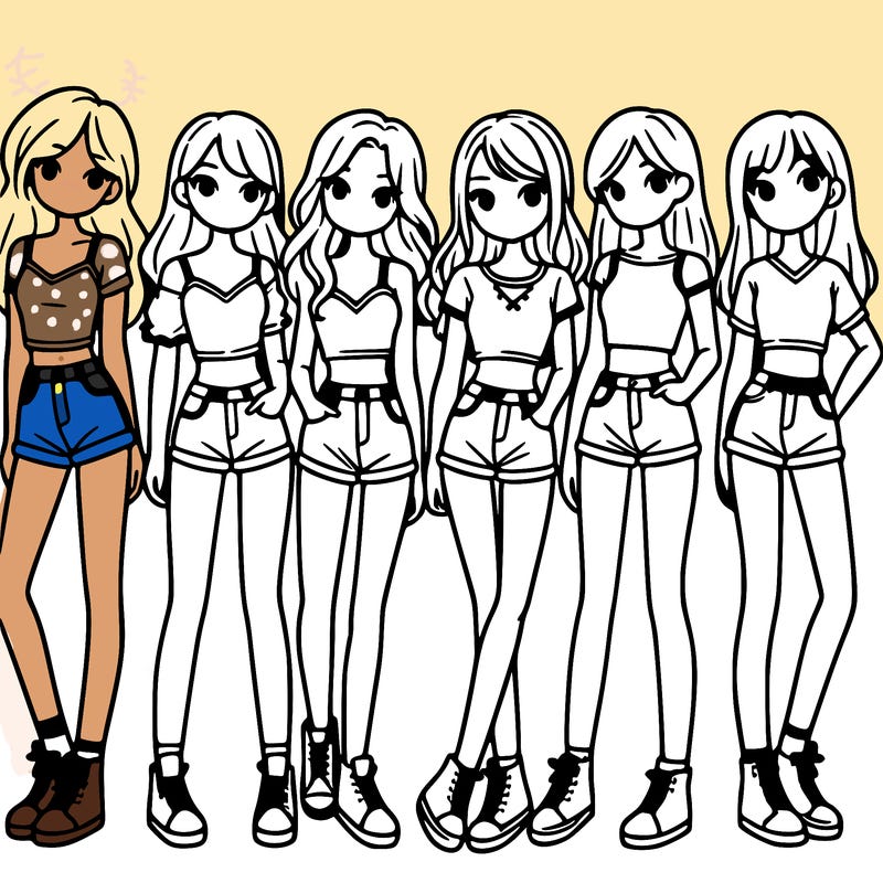 a group of girls wearing crop tops and shorts