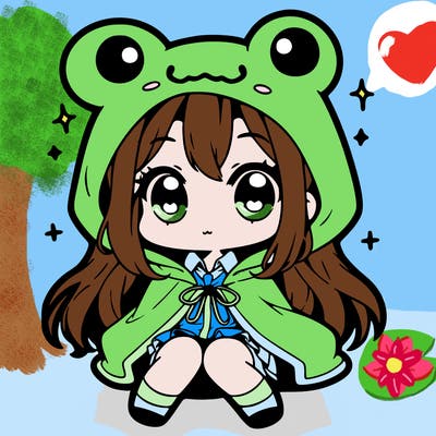 chibi girl with frog hoodie