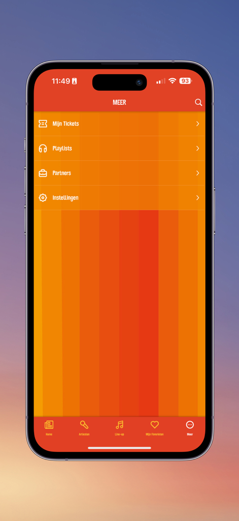 Concert at SEA 2025 - The More menu screen in the Concert at SEA 2025 festival app showing options for tickets and playlists