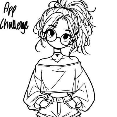 girl with a messy ponytail glasses a baggy crop top and jean shorts