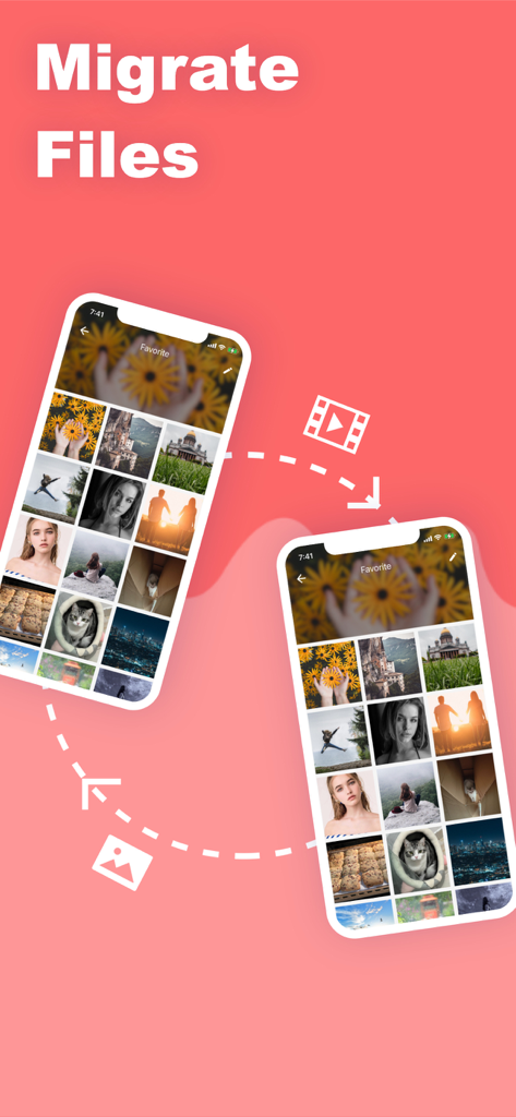 PhotoVault: Private Album - PhotoVault app screenshot showing the migrate files interface for transferring photos and videos