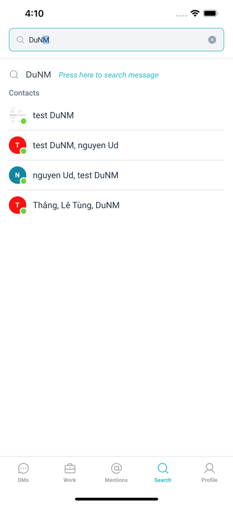 Pancake Work - Search results for a contact in the Pancake Work mobile app