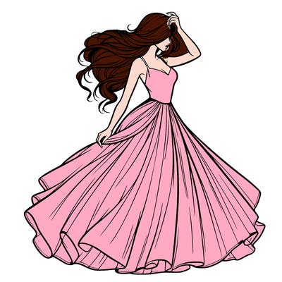 realistic woman with dress flowing in the wind