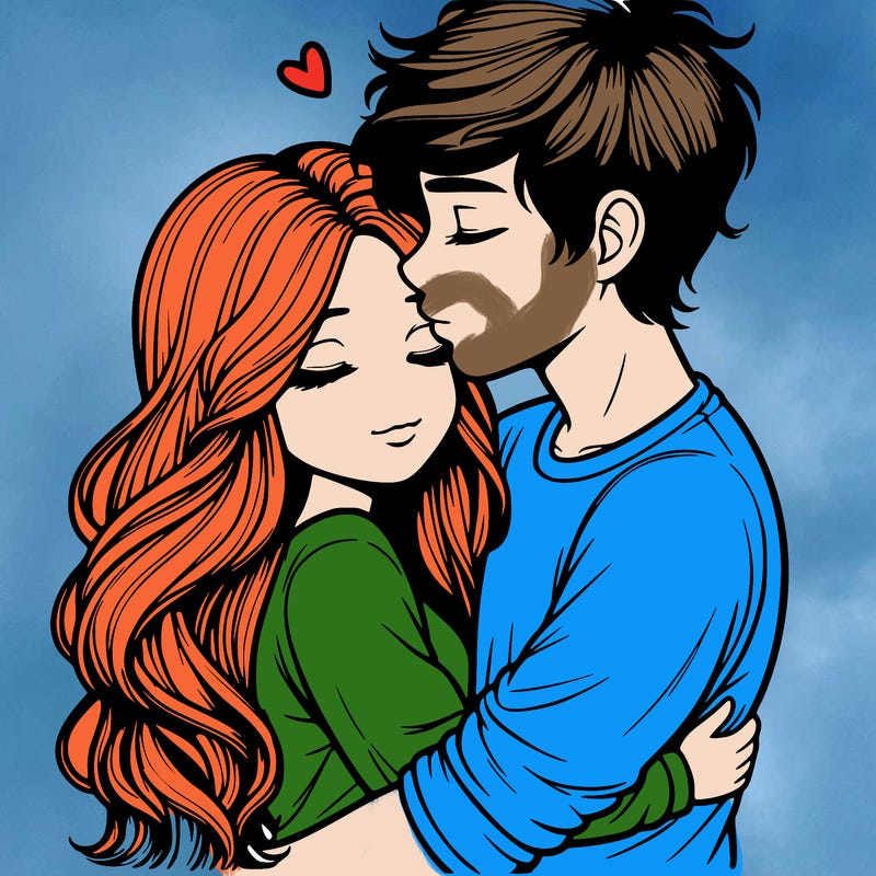 a realistic couple boy and girl hugging and kissing