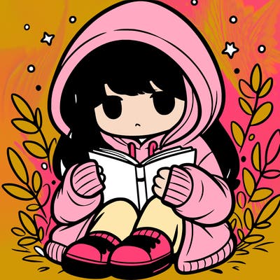 girl in oversized hoodie reading a book