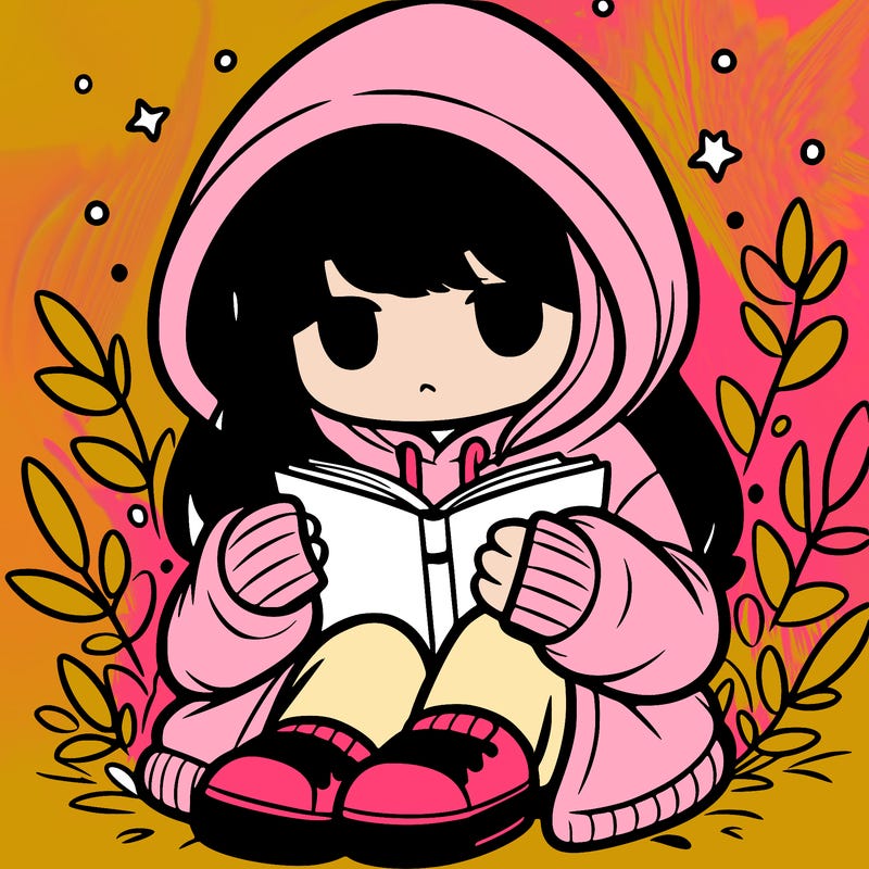 girl in oversized hoodie reading a book
