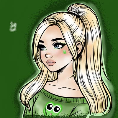 realistic girl with a high ponytail