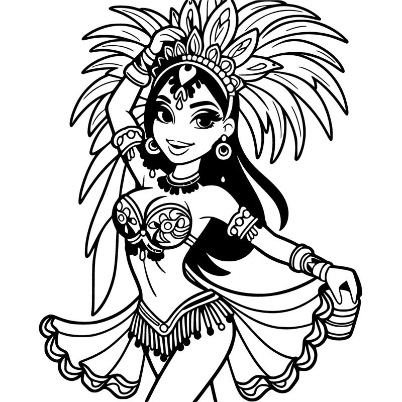 a samba dancer in colorful costume.