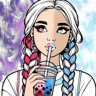 realistic girl with braided hair drinking boba