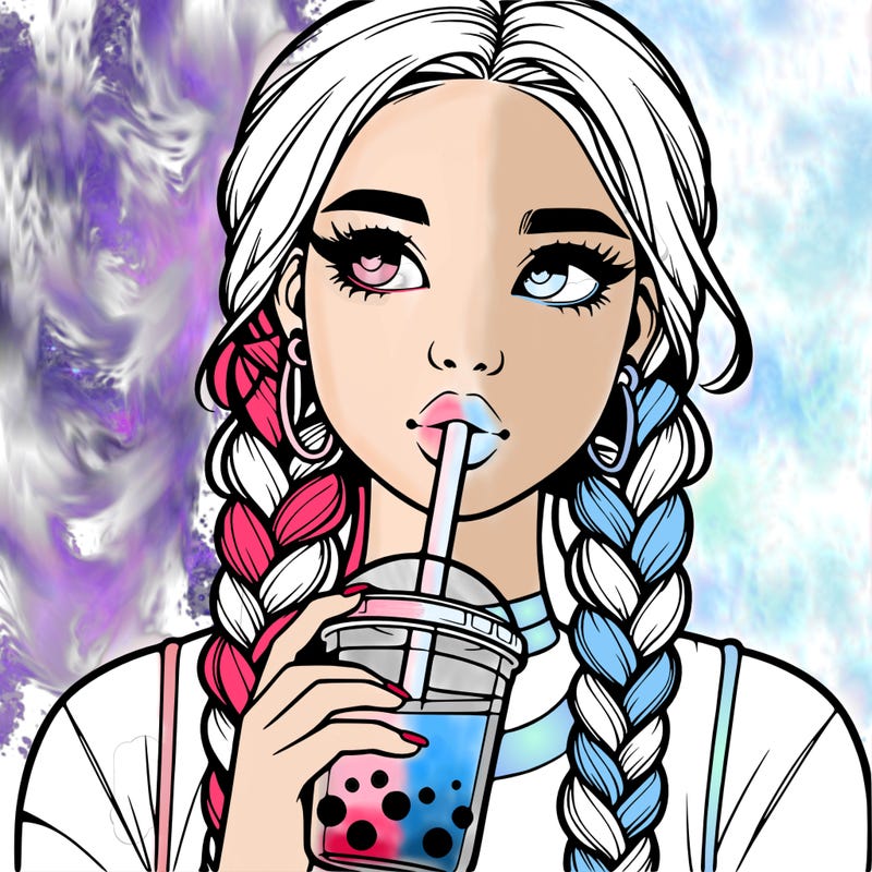 realistic girl with braided hair drinking boba
