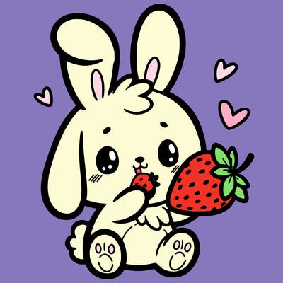 cute bunny eating a strawberry