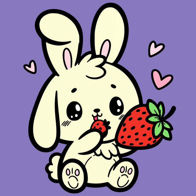 cute bunny eating a strawberry