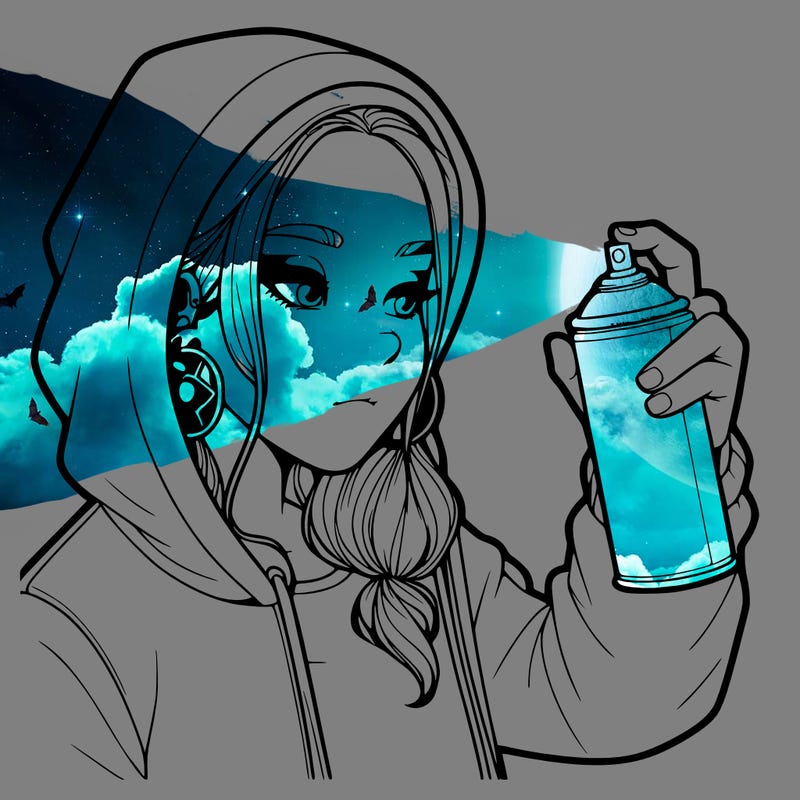 a realistic girl, spray painting