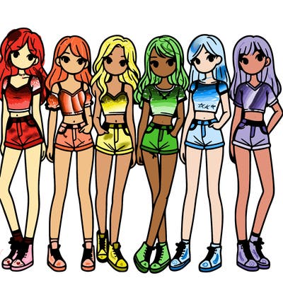 a group of girls wearing crop tops and shorts