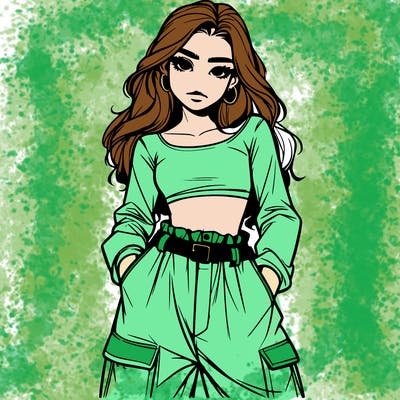 realistic teen girl with baggy pants and a crop top
