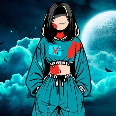 realistic girl faceless with baggy pants and a crop top