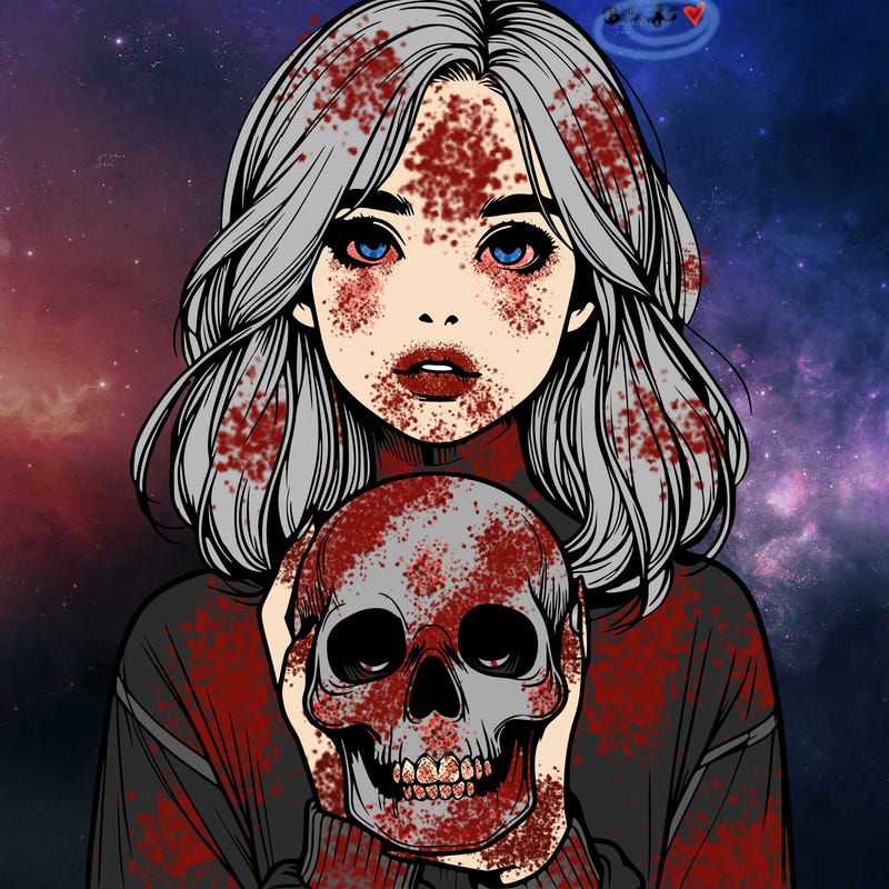 realistic girl holding a skull