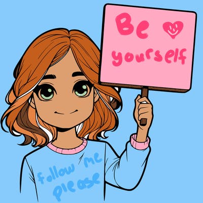 realistic girl holding up a sign