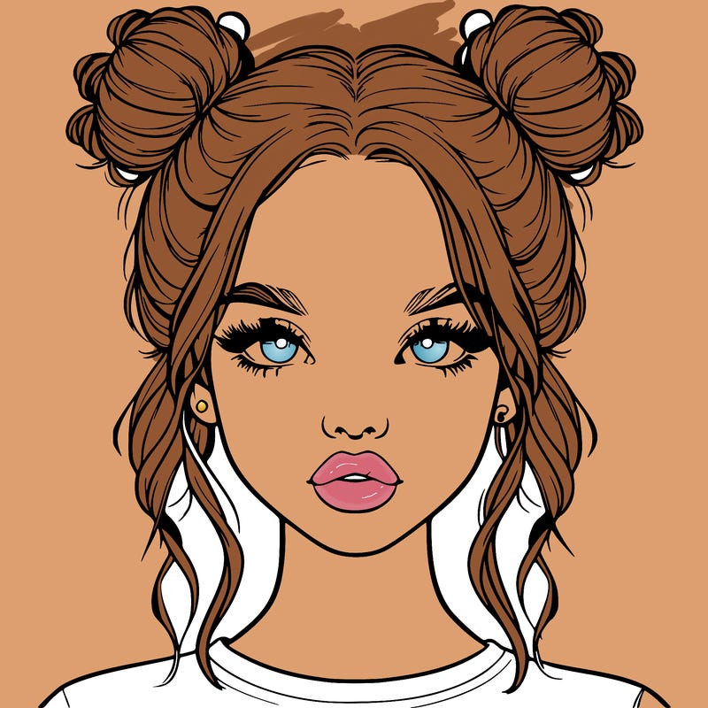 realistic girl with two buns in hair and lips