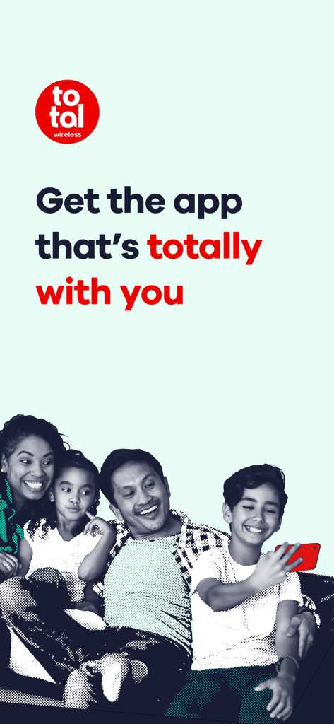 My Total Wireless: Account App - A promotional screen for My Total Wireless app showing a happy family together.