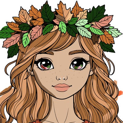 realistic girl with fall leaf crown