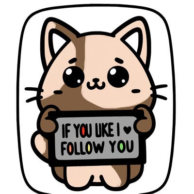 a cute cat holding a sign saying if you like i will follow you