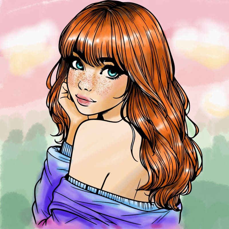 realistic girl with bangs looking over her shoulder