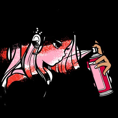 a realistic girl spray painting