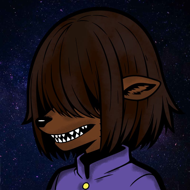 sharp teeth deer man with bob haircut