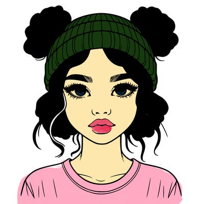 realistic girl with buns in her hair with a beanie on