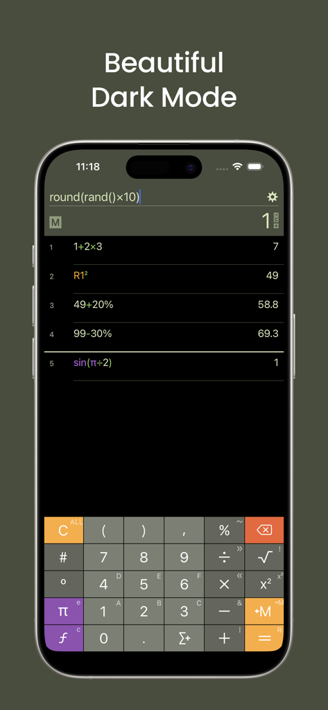 Inseries Pro: Smart Calculator - Inseries Pro smart calculator interface showing calculation history in dark mode