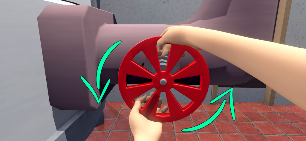 Laundry Games Pressure Washing - Un jugador girando una rueda de válvula de agua roja en el juego simulador de lavandería