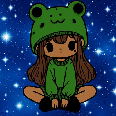 a girl wearing a frog hat and some frog socks