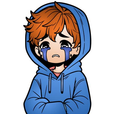 a boy crying in a hoodie softly