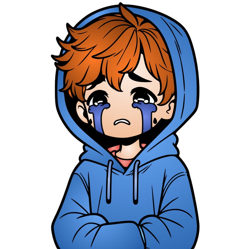 a boy crying in a hoodie softly