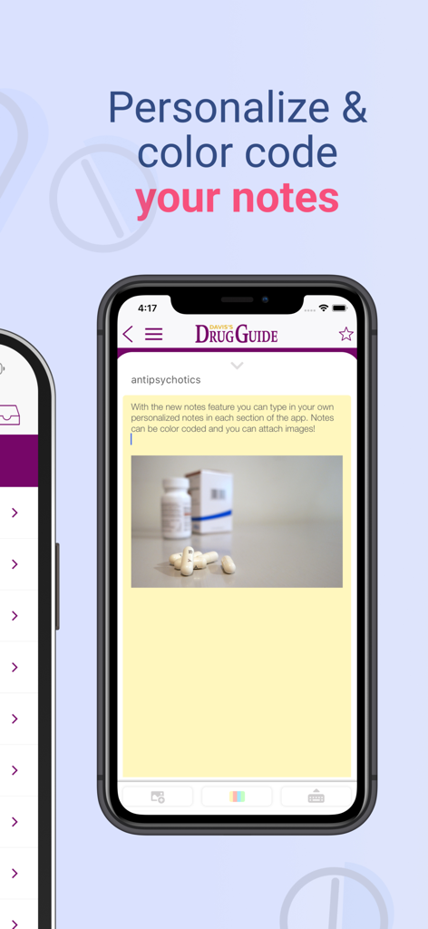 Davis Drug Guide For Nurses - Davis Drug Guide app feature for personalizing and color coding nursing notes