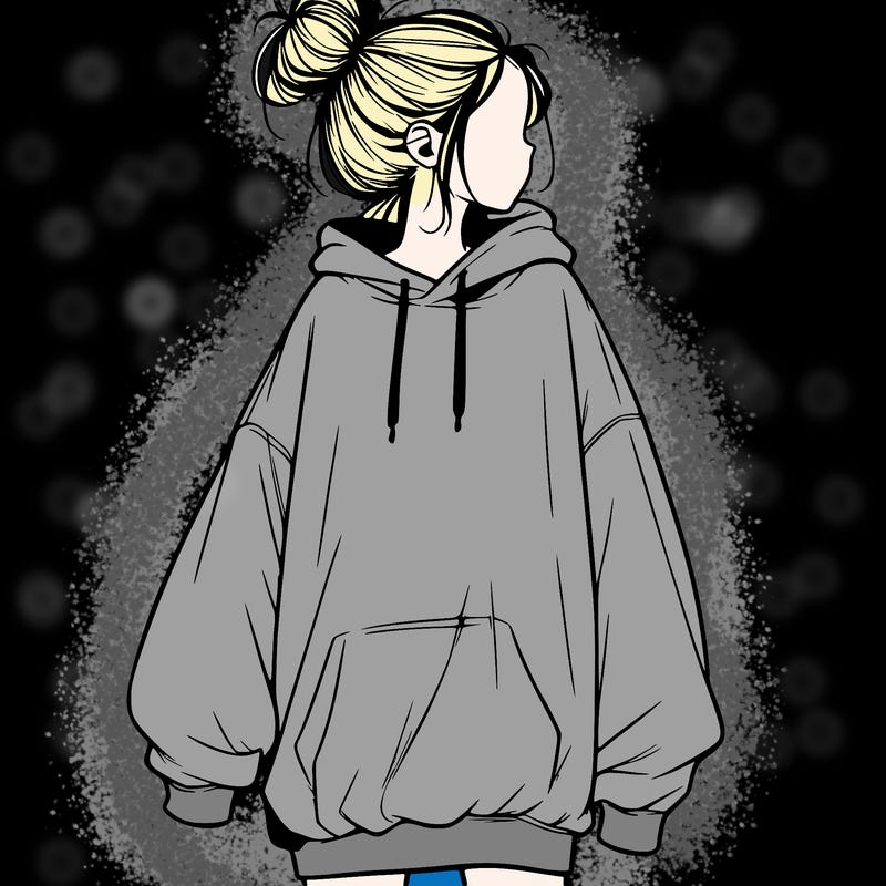 realistic girl with a oversized sweatshirt on and a bun