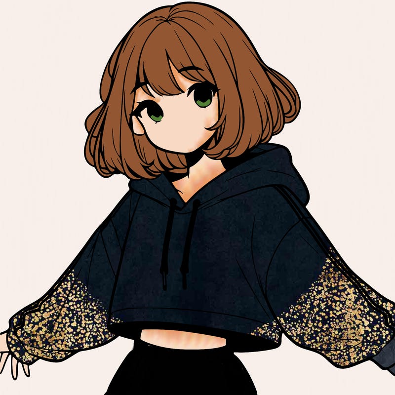 cute realistic girl in crop top with unzipped hoodie