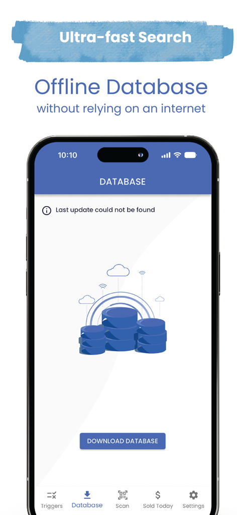 Bookzy App - Screenshot of Bookzy app featuring an offline database for fast book scouting without internet connection.