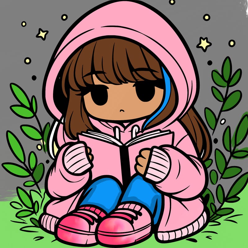 girl in oversized hoodie reading a book