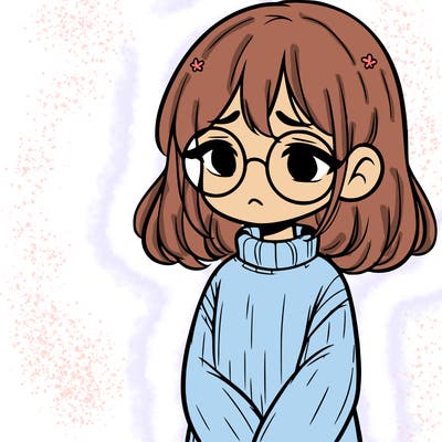 sad girl with glasses in a sweater