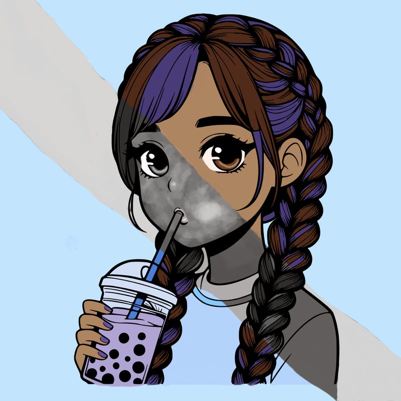 realistic girl with braided hair drinking boba