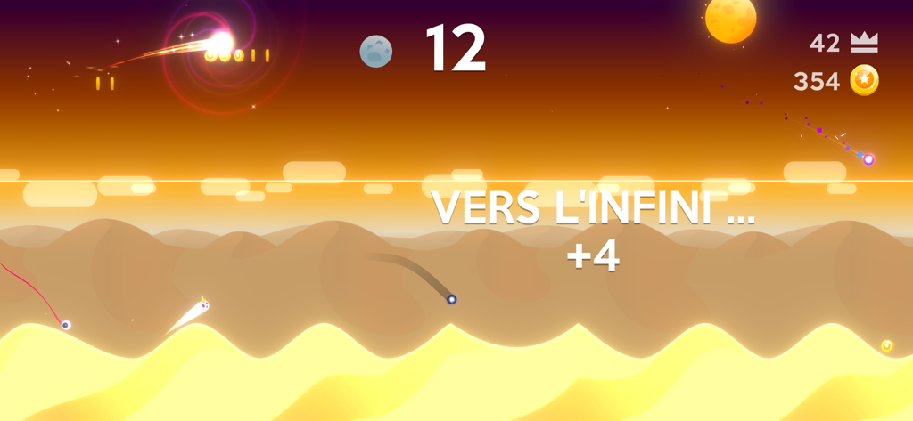 A white ball jumping high above desert dunes in the mobile game Dune.