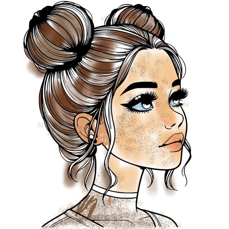 realistic girl with buns on the top of her head